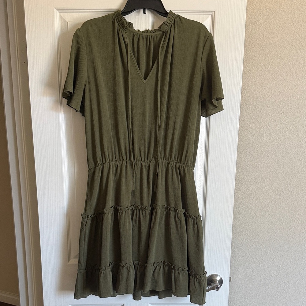 Olive Green Tiered Short Sleeve Dress